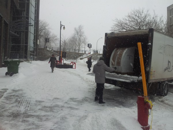 The Electrobac bin arriving on a snowy winter 2013 day.