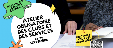 Atelier obligatoire des clubs et des services – 28 et 29 septembre